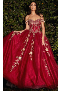 Ladivine CD0185 - Layered Tulle Ballgown with Off-Shoulder Style - Prom