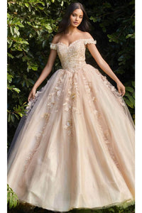 Ladivine CD0185 - Layered Tulle Ballgown with Off-Shoulder Style - Prom