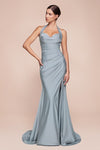 Load image into Gallery viewer, Wholesale Plus Size Satin Halter Evening Gown with Ruched Bodice and Slit By LAR796C