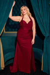 Load image into Gallery viewer, Wholesale Plus Size Satin Halter Evening Gown with Ruched Bodice and Slit By LAR796C