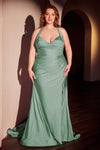 Load image into Gallery viewer, Wholesale Plus Size Satin Halter Evening Gown with Ruched Bodice and Slit By LAR796C