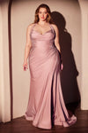 Load image into Gallery viewer, Wholesale Plus Size Satin Halter Evening Gown with Ruched Bodice and Slit By LAR796C