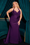 Load image into Gallery viewer, Wholesale Plus Size Satin Halter Evening Gown with Ruched Bodice and Slit By LAR796C