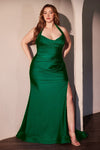 Load image into Gallery viewer, Wholesale Plus Size Satin Halter Evening Gown with Ruched Bodice and Slit By LAR796C