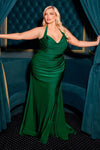 Load image into Gallery viewer, Wholesale Plus Size Satin Halter Evening Gown with Ruched Bodice and Slit By LAR796C