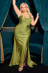 Load image into Gallery viewer, Wholesale Plus Size Satin Halter Evening Gown with Ruched Bodice and Slit By LAR796C