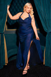 Load image into Gallery viewer, Wholesale Plus Size Satin Halter Evening Gown with Ruched Bodice and Slit By LAR796C