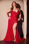 Load image into Gallery viewer, Wholesale Plus Size Satin Halter Evening Gown with Ruched Bodice and Slit By LAR796C