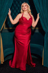 Load image into Gallery viewer, Wholesale Plus Size Satin Halter Evening Gown with Ruched Bodice and Slit By LAR796C
