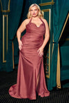 Load image into Gallery viewer, Wholesale Plus Size Satin Halter Evening Gown with Ruched Bodice and Slit By LAR796C