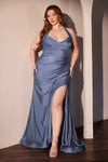 Load image into Gallery viewer, Wholesale Plus Size Satin Halter Evening Gown with Ruched Bodice and Slit By LAR796C