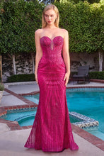 Load image into Gallery viewer, Wholesale Sweetheart Strapless Glitter Gown with Beaded Corset Bodice By LARJ871