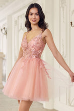 Load image into Gallery viewer, LA Merchandise LARSF047 V-Neck Layered Tulle Lace Bodice Hoco Dress