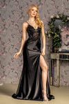 Load image into Gallery viewer, LA Merchandise LAS3330 V-neck Embellished Long Prom Satin Gown