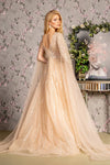 Load image into Gallery viewer, Wholesale Mother of the Bride Long Sequin Gown with Sheer Cape Sleeves, Illusion Bodice &amp; A-Line Skirt by LAS3494
