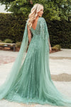 Load image into Gallery viewer, Wholesale Mother of the Bride Long Sequin Gown with Sheer Cape Sleeves, Illusion Bodice &amp; A-Line Skirt by LAS3494