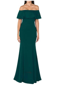 La Merchandise LAY8146 Off Shoulder Ruffled Simple Bridesmaids Dress - GREEN - Dress LA Merchandise
