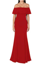 Load image into Gallery viewer, La Merchandise LAY8146 Off Shoulder Ruffled Simple Bridesmaids Dress - RED - Dress LA Merchandise