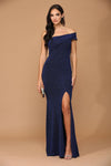 Load image into Gallery viewer, LA Merchandise LAV3445 Metallic One-Shoulder Off-Shoulder Mermaid Formal Gown with Front Slit - - Mother of the Bride Dress LAV