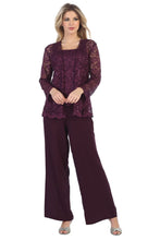 Load image into Gallery viewer, Long sleeve jacket lace &amp; sequins top chiffon pants set- SF8850