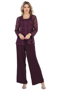 Long sleeve jacket lace & sequins top chiffon pants set- SF8850