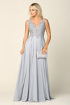 Load image into Gallery viewer, LA Merchandise LAV5201 Lace Bodice Chiffon A-Line Formal Evening Dress with V-Neck and Open Back - - Mother of he Bride Dress LAV