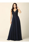 Load image into Gallery viewer, LA Merchandise LAV5201 Lace Bodice Chiffon A-Line Formal Evening Dress with V-Neck and Open Back - - Mother of he Bride Dress LAV