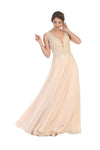 Load image into Gallery viewer, LA Merchandise LAV5201 Lace Bodice Chiffon A-Line Formal Evening Dress with V-Neck and Open Back - - Mother of he Bride Dress LAV