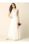 Load image into Gallery viewer, LA Merchandise LAV5201 Lace Bodice Chiffon A-Line Formal Evening Dress with V-Neck and Open Back - - Mother of he Bride Dress LAV
