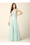 Load image into Gallery viewer, LA Merchandise LAV5201 Lace Bodice Chiffon A-Line Formal Evening Dress with V-Neck and Open Back - - Mother of he Bride Dress LAV