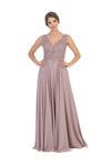Load image into Gallery viewer, LA Merchandise LAV5201 Lace Bodice Chiffon A-Line Formal Evening Dress with V-Neck and Open Back - - Mother of he Bride Dress LAV