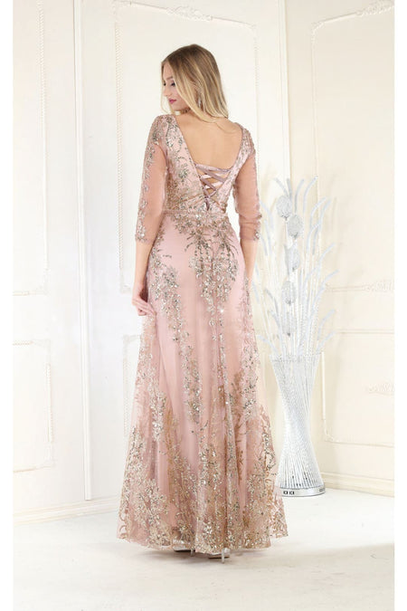 LA Merchandise LA2000 3/4 Sleeves Glitter V-neck Special Occasion Gown
