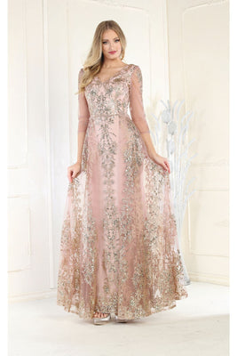 LA Merchandise LA2000 3/4 Sleeves Glitter V-neck Special Occasion Gown