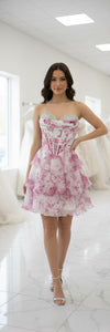 Load image into Gallery viewer, LA Merchandise LA2215 Tier Sweetheart Short Cocktail Dress Floral Print HOCO Party Dress