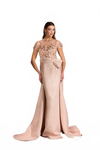 Load image into Gallery viewer, Terani Couture 252E5157 Clearance Rose Gold Size 12 Wholesale Fitted Evening Gown with Dramatic Overskirt - - Dress Terani Couture