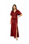 Load image into Gallery viewer, Long Formal Metallic Evening Dress By LA Merchandise LAV3521 - Burgundy - Formal Dresses LAV
