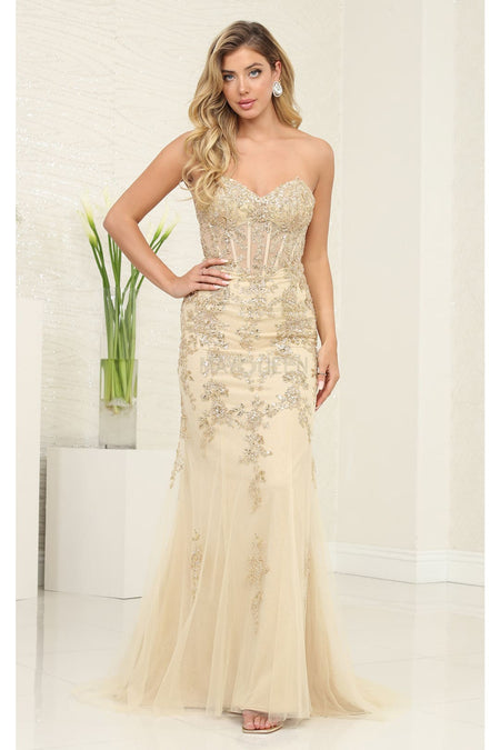 LA Merchandise LA8013 Strapless Embellished Corset Formal Prom Gown