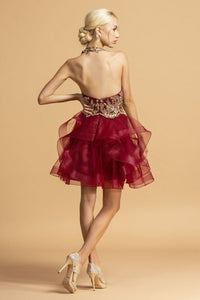 La Merchandise LAES2087 Halter Lace Applique Ruffled Short Party Dress - - LA Merchandise