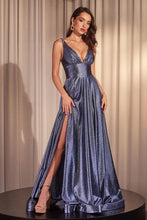 Load image into Gallery viewer, LA Merchandise LAR2349 V-Neck Glitter Satin Prom Dress Sparkling Formal Gown with High Slit