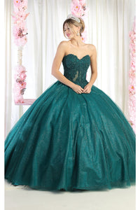 Strapless Quinceanera Ball Gown - LA141 - HUNTER GREEN - LA Merchandise