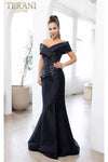Load image into Gallery viewer, Terani Couture 232M1530 Clearance Emerald Size 12 Wholesale Long Off-Shoulder Mother of the Bride Dress