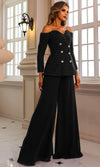 Load image into Gallery viewer, Terani Couture 242E3185 Clearance Black Size 18 Wholesale Metallic Off-Shoulder Long Sleeve Formal Pantsuit