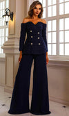 Load image into Gallery viewer, Terani Couture 242E3185 Clearance Black Size 18 Wholesale Metallic Off-Shoulder Long Sleeve Formal Pantsuit