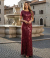 Load image into Gallery viewer, Short Sleeve Mother of the Bride Formal Evening Dress By LA Merchandise LAV3456 - Burgundy - Mother of the Bride Dress LAV