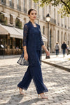 Load image into Gallery viewer, Mother of the Bride Jacket Pant Suit By LA Merchandise LAV3366 - Navy Blue - Pant Suit LAV