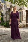 Load image into Gallery viewer, Long Mother of the Bride Lace Chiffon Jacket Dress By LA Merchandise LAV3094-1 - Plum - Mother of the Bride Dress LAV