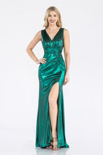 Load image into Gallery viewer, LA Merchandise LAF5322 Ruched V-Neck Sleeveless High Slit Evening Gown