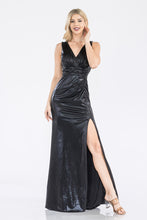 Load image into Gallery viewer, LA Merchandise LAF5322 Ruched V-Neck Sleeveless High Slit Evening Gown