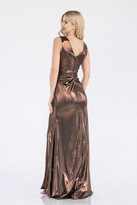 LA Merchandise LAF5322 Ruched V-Neck Sleeveless High Slit Evening Gown