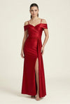 Load image into Gallery viewer, LAF3130 Wholesale Off-Shoulder Sweetheart Neckline Satin Evening Gown with Thigh-High Slit